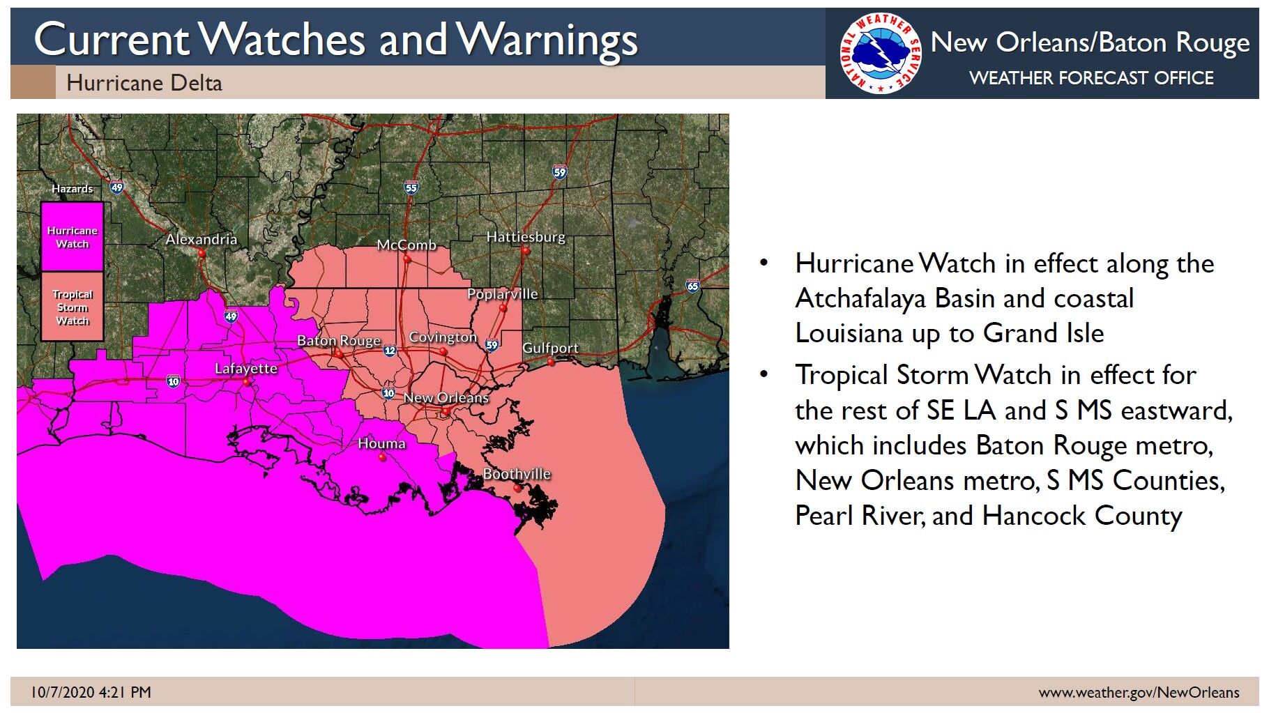 Hurricane and tropical storm watches for Delta